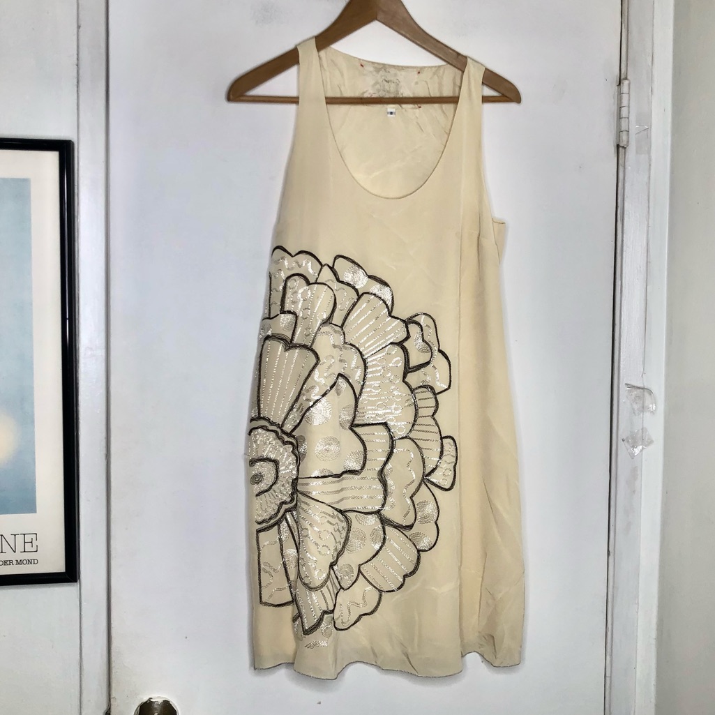 Johnny Was Cream Tank Dress With Sequin Floral Appliqu Seashell